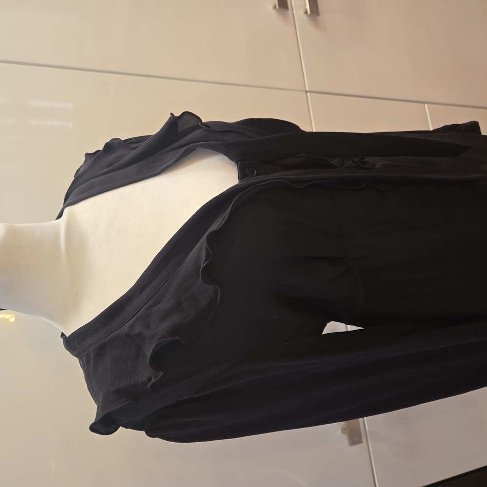 WD.NY Silk Ruffled Button Down Womens Blouse Top Black Size 16 - Picture 2 of 7